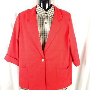 Vintage Alice Stuart Womens Large Red Single Button Blazer Jacket‎ Made In USA